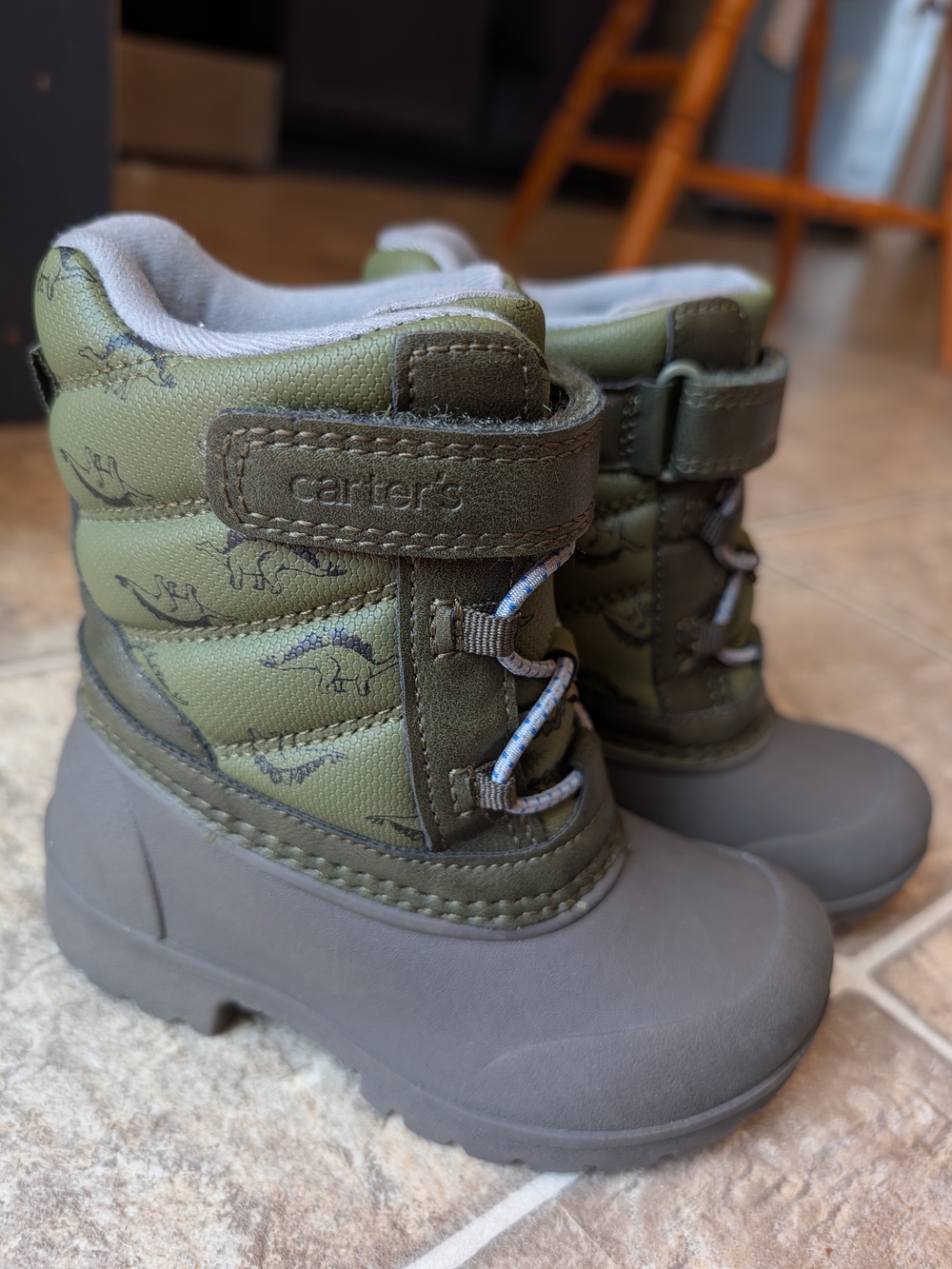 Carter's Dinosaur Kids Winter Boots Green/Gray Size 8